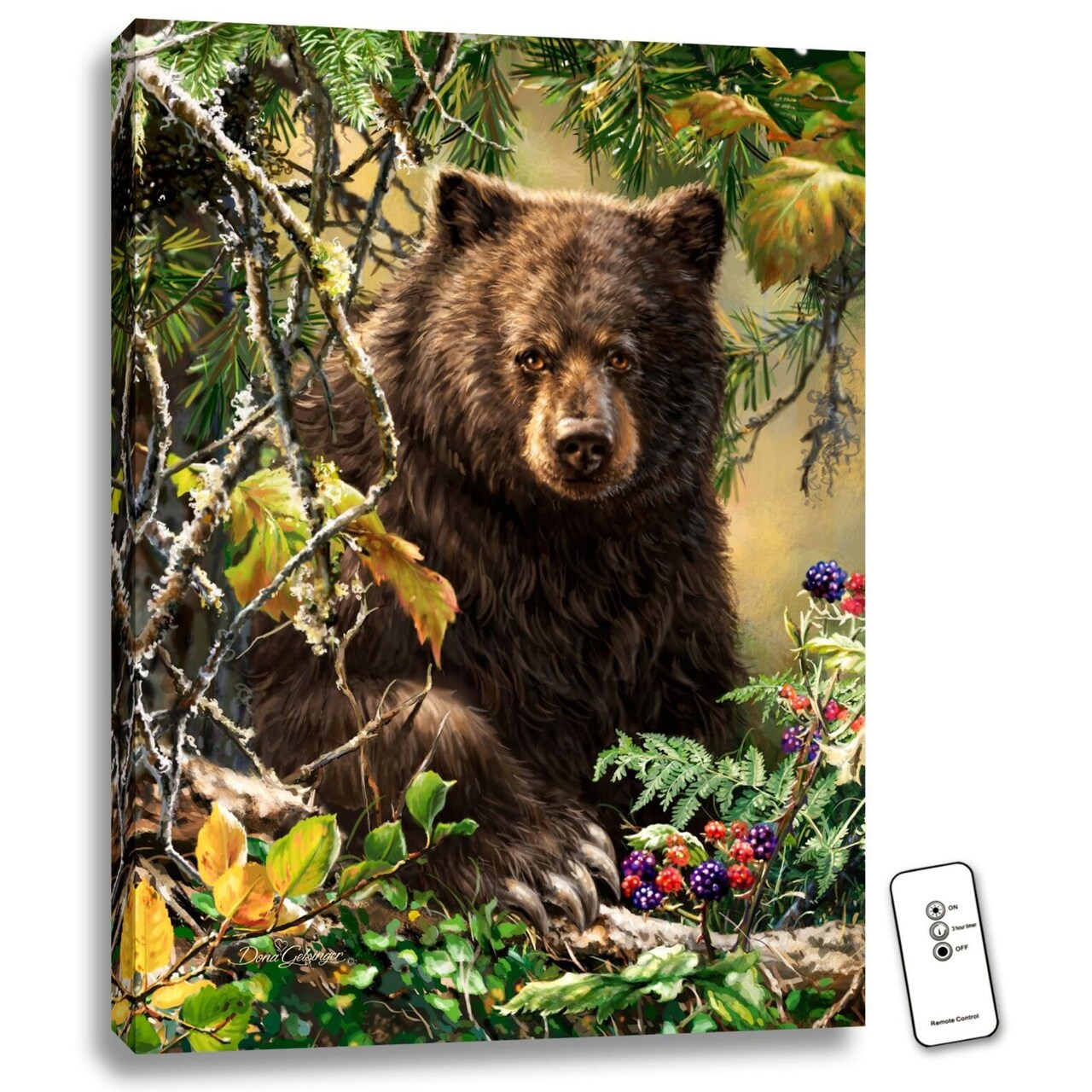 Glow Decor 24" x 18" Green and Black Bear Woods Backlit LED Wall Art with Remote Control